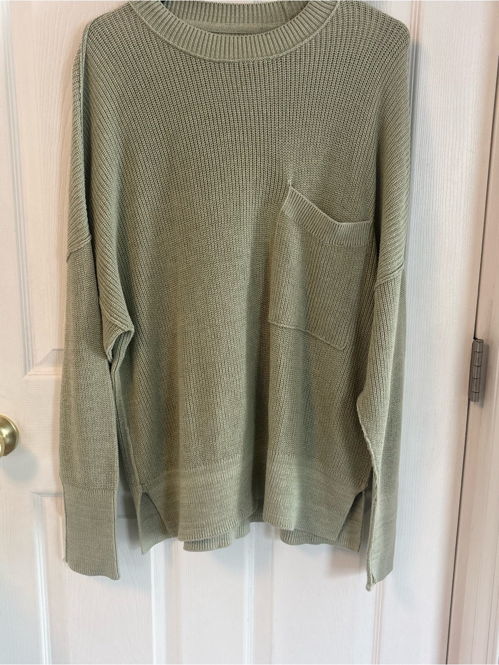 Pistola Sage Green Knit Sweater Size M Oversized Pocket Crewneck Lightweight